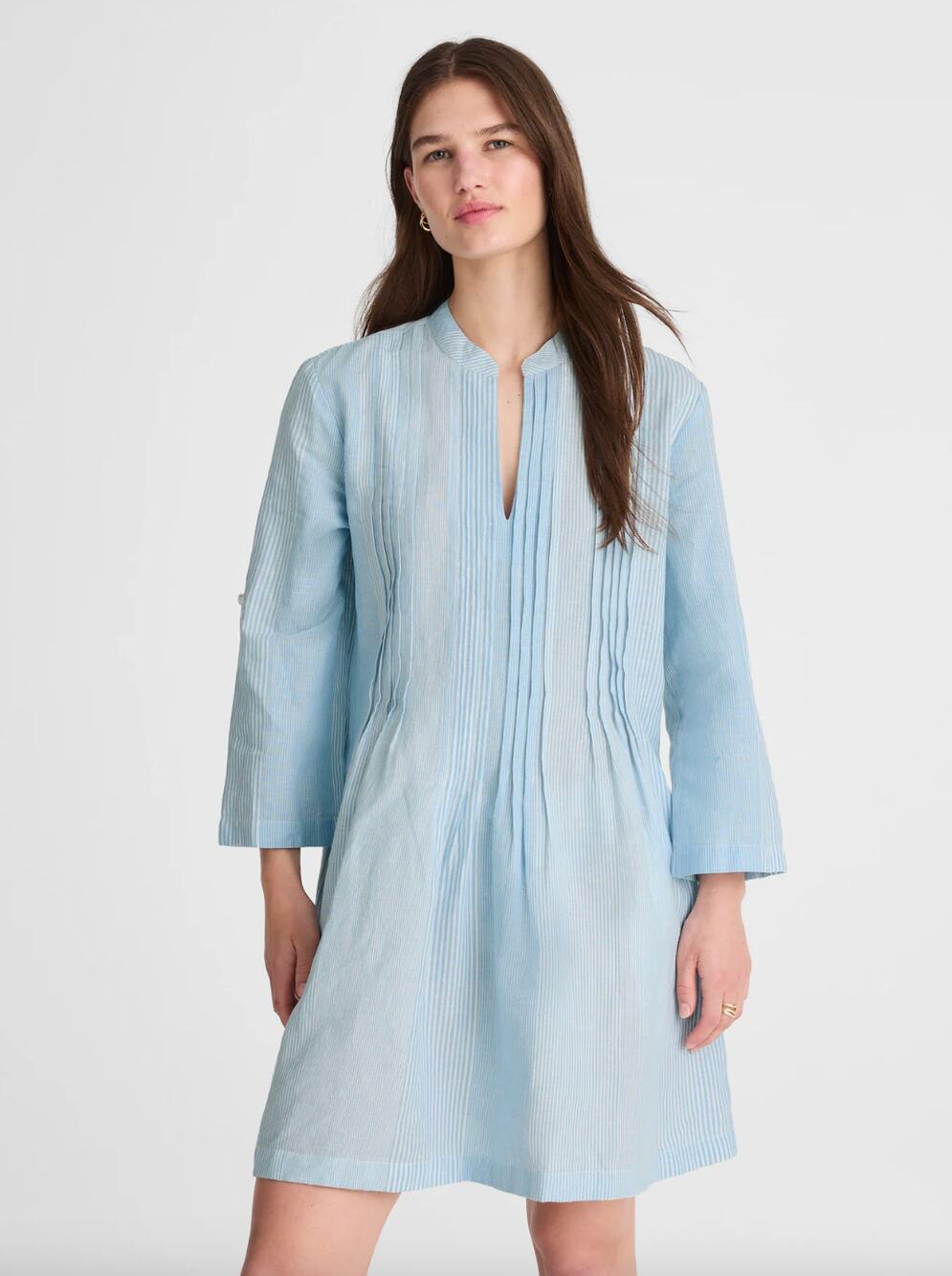 Madewell Pleated Splitneck Mini Shirtdress Striped Blue White Lightweight S NWT